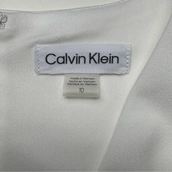 NWT Calvin Klein Bishop Puff Sleeve V-Neck Scuba-Crepe Sheath Dress 10 Ivory - Picture 9 of 14